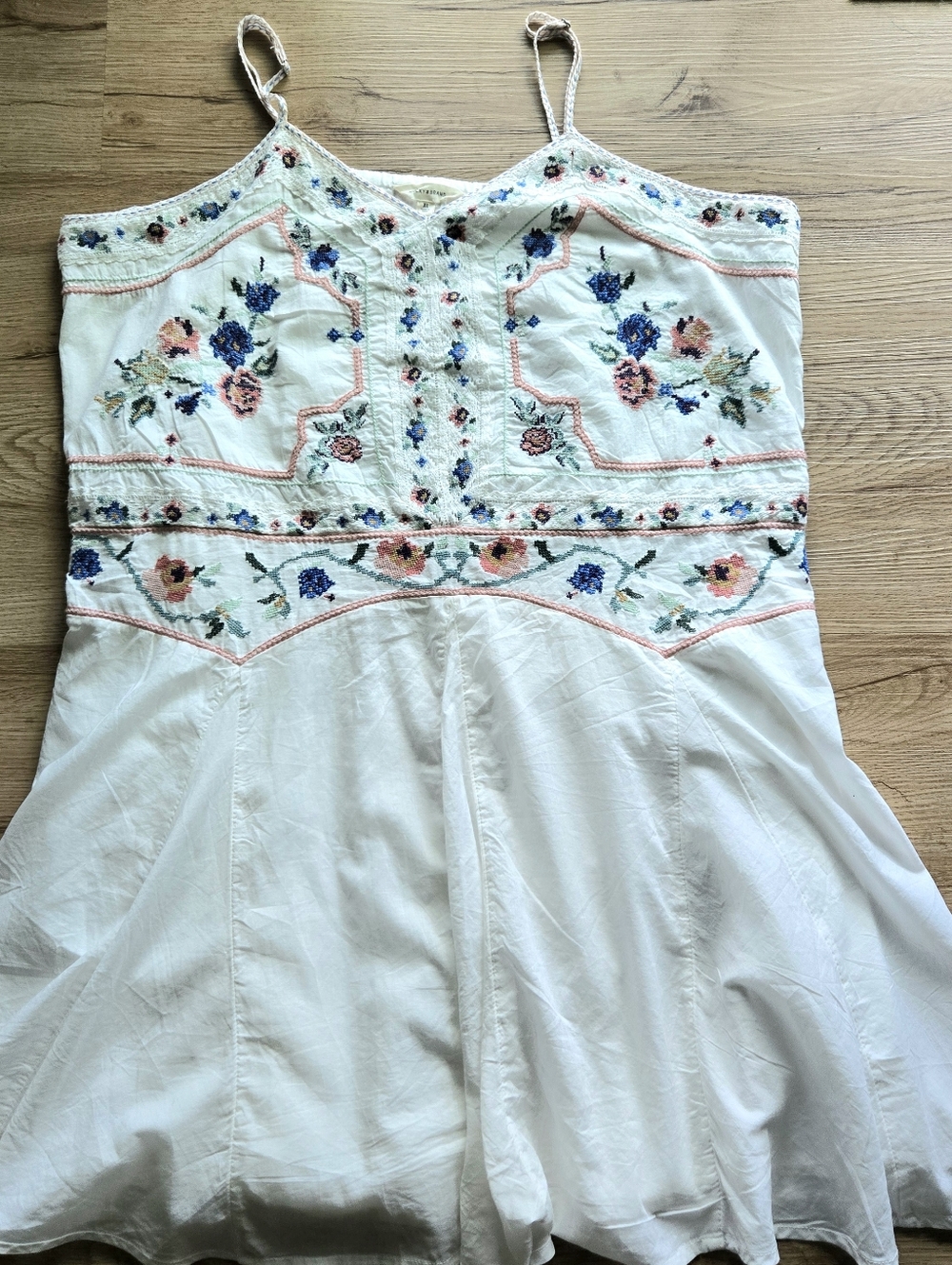 Lucky Brand White Cotton Embroidered Mini Boho Dress XL